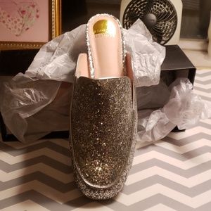 12W silver glitter mules
